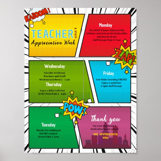 Comic helden Docenten Waarderingsweek Itinerarium Poster (Voorkant)