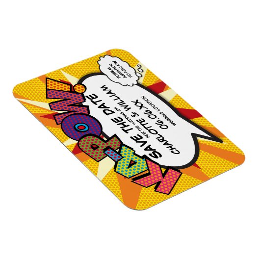 Comic KA-POW Modern Fun Save the Date Magneet (Rechterzijde)