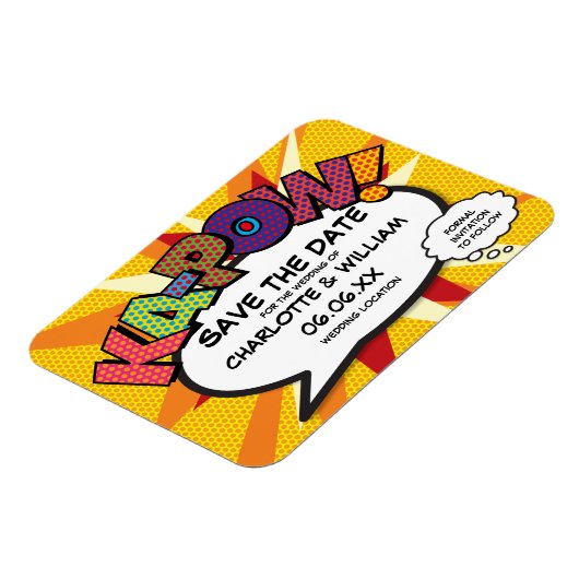 Comic KA-POW Modern Fun Save the Date Magneet (Linkerzijde)