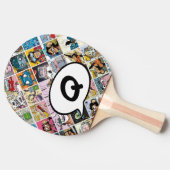 Comic Kleurrijke Personages Kinder Patroon Initiaa Tafeltennisbatje (Zijkant)