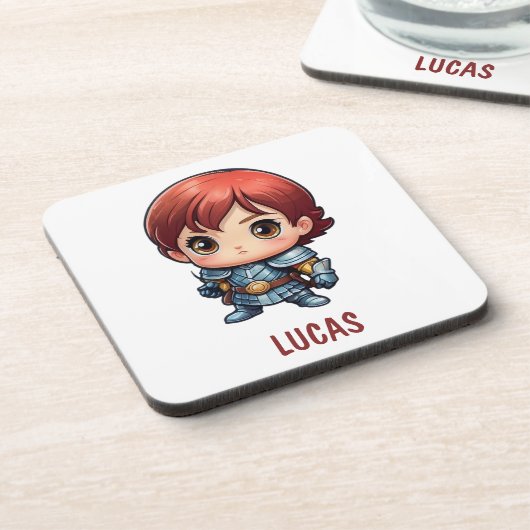 Comic Knight Personalized Kids Room Drink Coaster Bier Onderzetter (Linkerzijde)