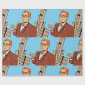 Comic Man met een mobiele telefoon Cadeaupapier (Vlak)