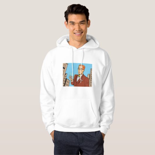 Comic Man met een mobiele telefoon Hoodie (Voorkant volledig)