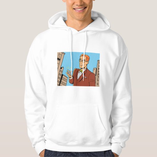 Comic Man met een mobiele telefoon Hoodie (Voorkant)