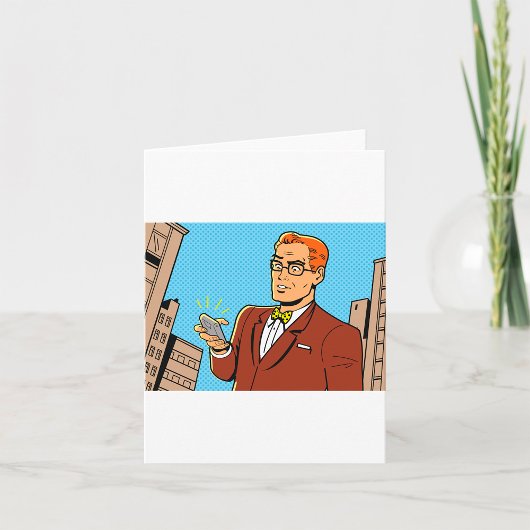 Comic Man met een mobiele telefoon Kaart