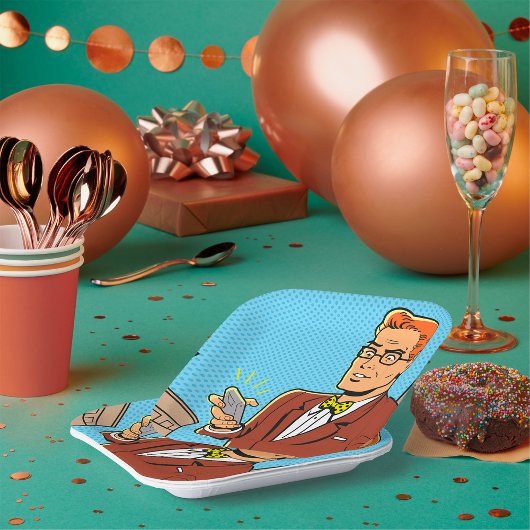 Comic Man met een mobiele telefoon Papieren Bordje