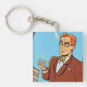 Comic Man met een mobiele telefoon Sleutelhanger (Voorkant)