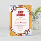 Comic Megaphone Baby shower Invitation Kaart (Staand voorkant)