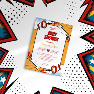 Comic Megaphone Baby shower Invitation Kaart