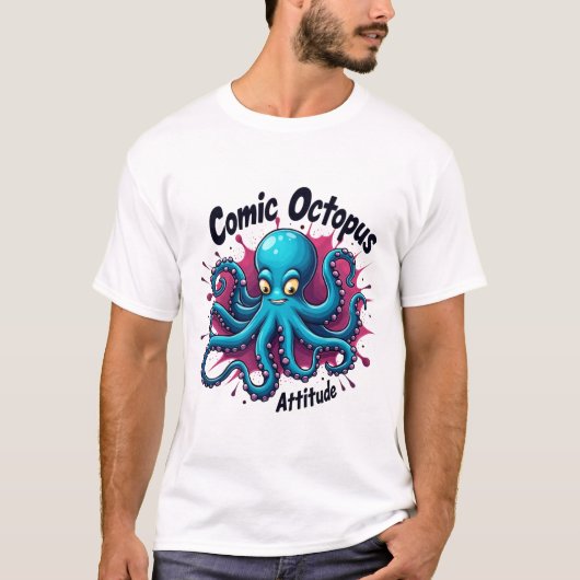 Comic Octopus: Leuke en eigenzinnige Zee Levenshou T-shirt (Voorkant)