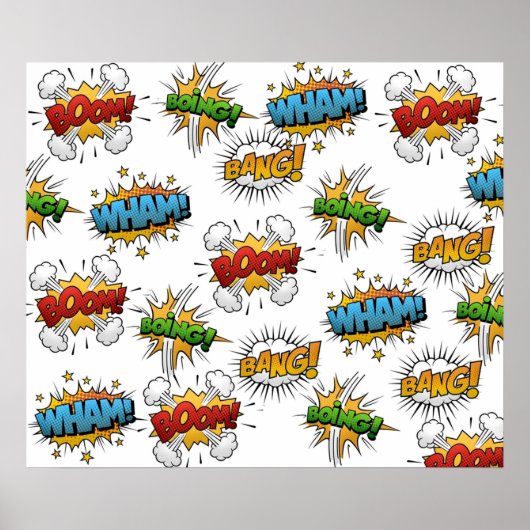 Comic Onomatopoeia Speech Bubbles Boom Wham Bang B Poster (Voorkant)
