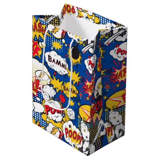 Comic Pattern Gift Bag Medium Cadeauzakje (Voorkant Gekanteld)