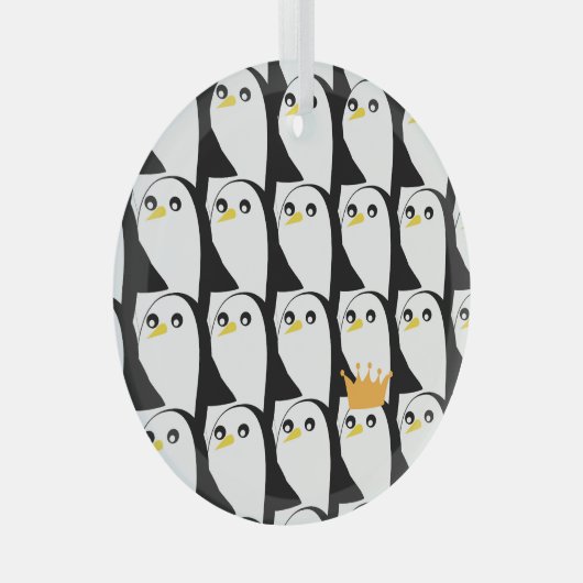 Comic Penguin: zwart wit Glas Ornament (Voorkant Rechts)