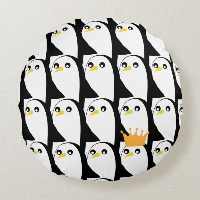 Comic Penguin: zwart wit  Rond Kussen (Voorkant)