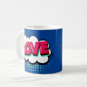 Comic Pop Art Blue Pink LOVE Novelty Funny Koffiemok (Voorkant links)