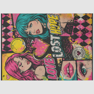 Comic Pop Art Decoupage Paper Love Strength Hope  Tissuepapier