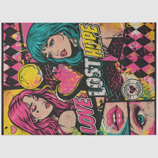 Comic Pop Art Decoupage Paper Love Strength Hope  Tissuepapier (Voorkant)