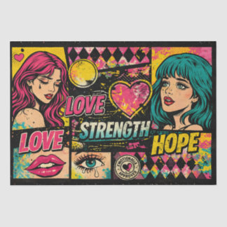 Comic Pop Art Decoupage Paper Love Strength Hope  Tissuepapier