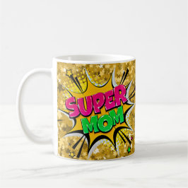 Comic Pop Art Paars Green Yellow SUPER MOM Funny Koffiemok