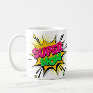 Comic Pop Art Paars Green Yellow SUPER MOM Funny Koffiemok