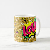 Comic Pop Art Paars Yellow LOVE Novelty Funny Cof Koffiemok (Voorkant rechts)