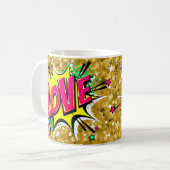 Comic Pop Art Paars Yellow LOVE Novelty Funny Cof Koffiemok (Voorkant links)
