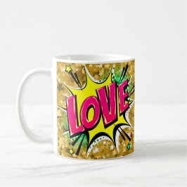 Comic Pop Art Paars Yellow LOVE Novelty Funny Cof Koffiemok