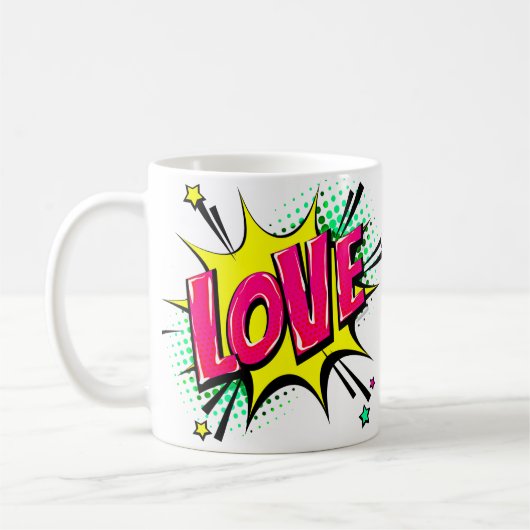 Comic Pop Art Paars Yellow LOVE Novelty Funny Koffiemok (Links)
