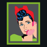 Comic Pop Art Poster<br><div class="desc">Comic Pop Art Poster met Voman aan de telefoon, dame met Bow, groene en grijze grens, </div>