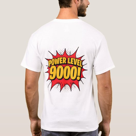 Comic pop art: ‘POWER LEVEL 9000!’ — explosive tex T-shirt (Achterkant)