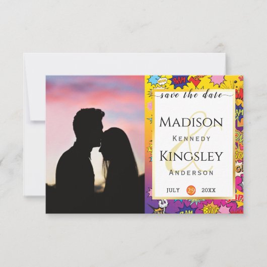Comic Pop Art Speech Bubble Retro Save the Date (Voorkant)