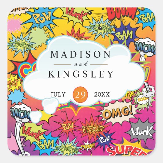 Comic Pop Art Speech Bubble Retro Tapestry Vierkante Sticker (Voorkant)