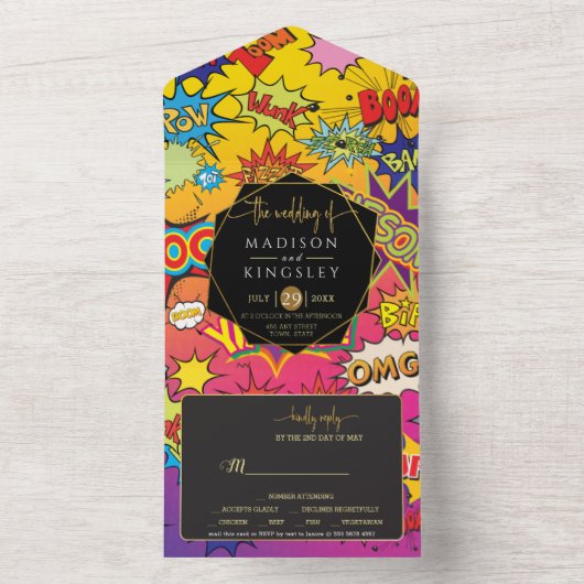 Comic Pop Art 💥🎨 Speech Bubble Wedding Graffiti All In One Uitnodiging (Binnen)