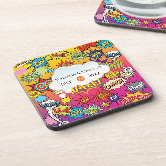 Comic Pop Art 💥🎨 Speech Bubble Wedding Graffiti Bier Onderzetter (Linkerzijde)