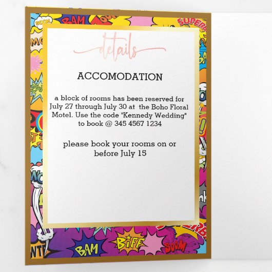 Comic Pop Art 💥🎨 Speech Bubble Wedding Graffiti Drieluik Uitnodiging (Binnenzijde eerst)