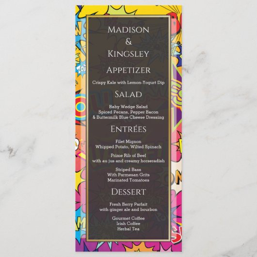 Comic Pop Art 💥🎨 Speech Bubble Wedding Graffiti Menu (Voorkant)