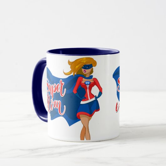 Comic Pop Art Super Mam in een Cape Mok (Voorkant links)