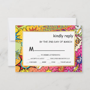 Comic Pop Art 💥🎨 Wedding Graffiti RSVP Card Kaartje