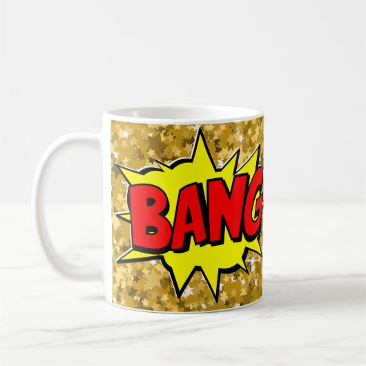 Comic Pop Art Yellow Red BANG Novelty Funny Coffee Koffiemok (Links)