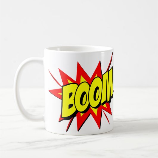 Comic Pop Art Yellow Red BOOM Novelty Funny Koffiemok (Links)
