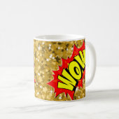 Comic Pop Art Yellow Red WOW Novelty Funny Coffee Koffiemok (Voorkant rechts)