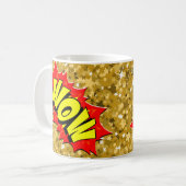 Comic Pop Art Yellow Red WOW Novelty Funny Coffee Koffiemok (Voorkant links)