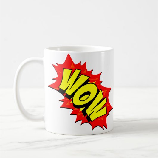 Comic Pop Art Yellow Red WOW Novelty Funny Koffiemok (Links)