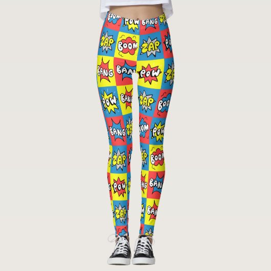 Comic Pow Boom Bang Zap Patroon Gift Cute Summer Leggings (Voorkant)