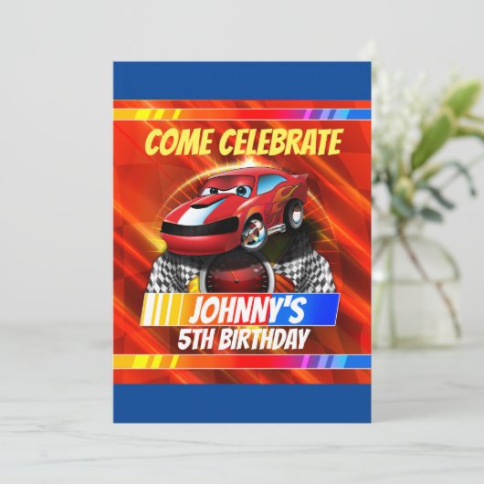 Comic Race Car Uitnodiging (Staand voorkant)