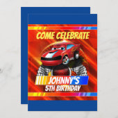 Comic Race Car Uitnodiging (Voorkant / Achterkant)