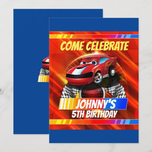 Comic Race Car Uitnodiging (Voorkant / Achterkant)