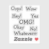 Comic Reactiewoorden | Grappige Minimaal Typograph Sticker (Vel)