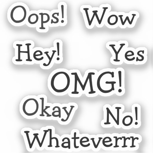 Comic Reactiewoorden | Grappige Minimaal Typograph Sticker (Voorkant)