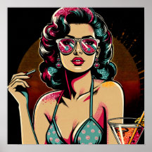 Comic Retro Pinup Meisje met een Cocktail